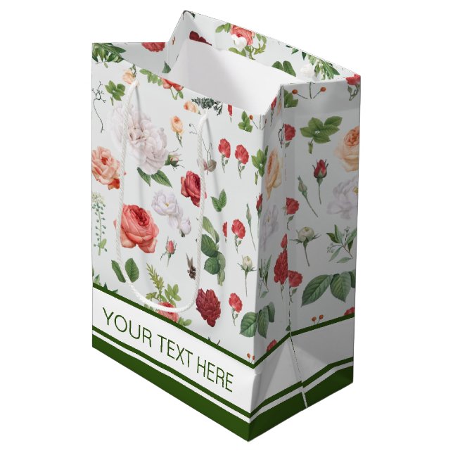Customize Name Flower Pattern, Rose  Medium Gift Bag (Front Angled)