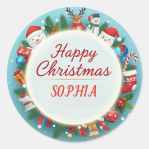 Customize Name for Happy Christmas  Classic Round Sticker