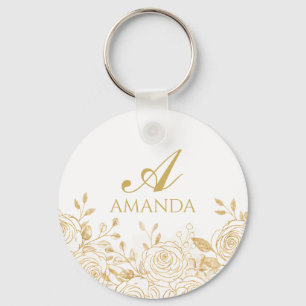 Customize Name Gold Luxury Flower Keychain