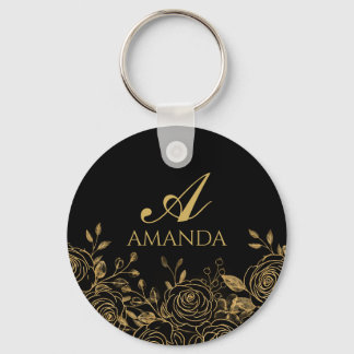 Customize Name Gold Luxury Flower Keychain