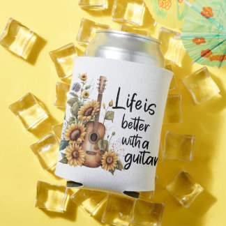 Customize Name Guitar With Sunflower Can Cooler