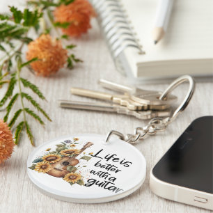 Customize Name Guitar With Sunflower Keychain