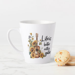 Customize Name Guitar With Sunflower Latte Mug