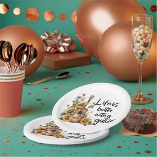 Customize Name Guitar With Sunflower Paper Plate