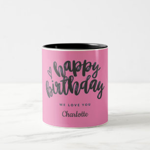 customize name Happy birthday typography gift mugs
