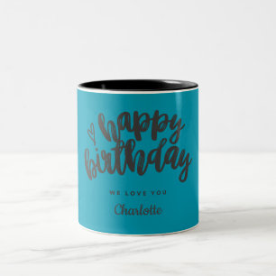 customize name Happy birthday typography gift mugs