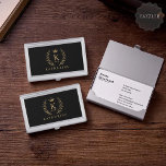 Customize Name & Initial Black White Gold Monogram Business Card Holder<br><div class="desc">Introducing our Customize Name & Initial Black White Gold Monogram collection – a bespoke fusion of sophistication and personalization. Tailored for those who appreciate unique details, this collection allows you to add your name and initials to a timeless black and white palette, elegantly accented with gold monogramming. Whether you're looking...</div>