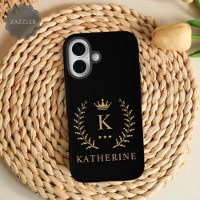 Customize Name & Initial Black White Gold Monogram
