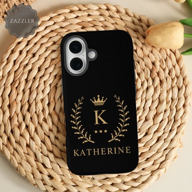Customize Name & Initial Black White Gold Monogram Case-Mate iPhone Case (Customize Name & Initial Black White Gold Monogram Case-Mate iPhone Case)
