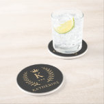 Customize Name & Initial Black White Gold Monogram Coaster<br><div class="desc">Introducing our Customize Name & Initial Black White Gold Monogram collection – a bespoke fusion of sophistication and personalization. Tailored for those who appreciate unique details, this collection allows you to add your name and initials to a timeless black and white palette, elegantly accented with gold monogramming. Whether you're looking...</div>