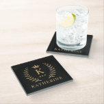 Customize Name & Initial Black White Gold Monogram Glass Coaster<br><div class="desc">Introducing our Customize Name & Initial Black White Gold Monogram collection – a bespoke fusion of sophistication and personalization. Tailored for those who appreciate unique details, this collection allows you to add your name and initials to a timeless black and white palette, elegantly accented with gold monogramming. Whether you're looking...</div>