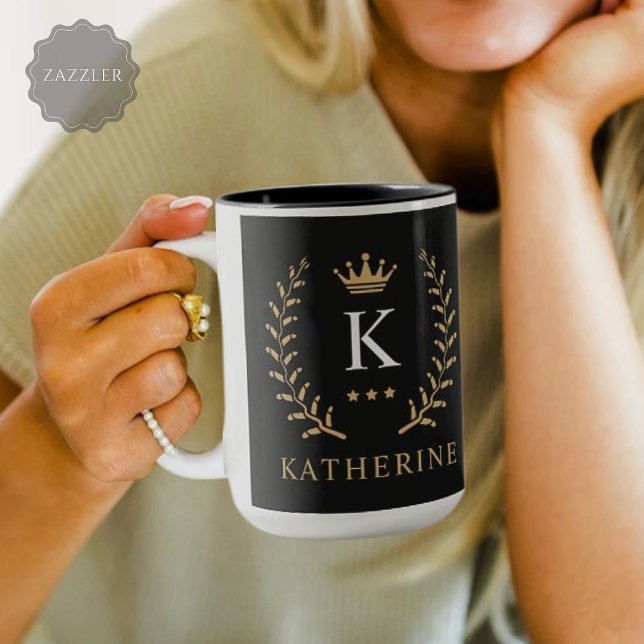 Customize Name & Initial Black White Gold Monogram Mug (Customize Name & Initial Black White Gold Monogram Mug)