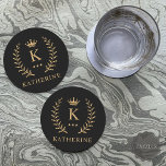 Customize Name & Initial Black White Gold Monogram Round Paper Coaster<br><div class="desc">Introducing our Customize Name & Initial Black White Gold Monogram collection – a bespoke fusion of sophistication and personalization. Tailored for those who appreciate unique details, this collection allows you to add your name and initials to a timeless black and white palette, elegantly accented with gold monogramming. Whether you're looking...</div>