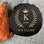 Customize Name & Initial Black White Gold Monogram Round Pillow<br><div class="desc">Introducing our Customize Name & Initial Black White Gold Monogram collection – a bespoke fusion of sophistication and personalization. Tailored for those who appreciate unique details, this collection allows you to add your name and initials to a timeless black and white palette, elegantly accented with gold monogramming. Whether you're looking...</div>