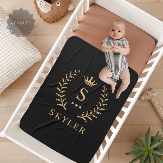 Customize Name & Initial Black White Gold Monogram Sherpa Blanket (Customize Name & Initial Black White Gold Monogram Sherpa Blanket)