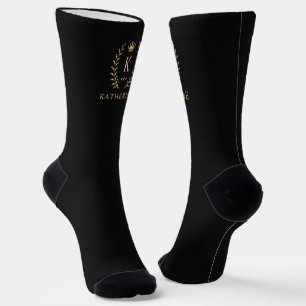 Customize Name & Initial Black White Gold Monogram Socks