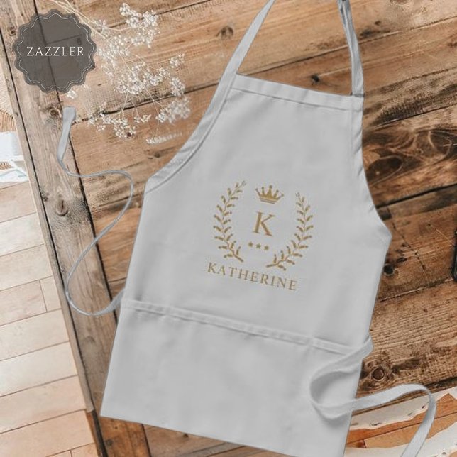Customize Name & Initial Black White Gold Monogram Standard Apron (Customize Name & Initial Black White Gold Monogram Adult Apron)
