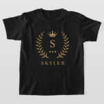Customize Name & Initial Black White Gold Monogram T-Shirt<br><div class="desc">Introducing our Customize Name & Initial Black White Gold Monogram collection – a bespoke fusion of sophistication and personalization. Tailored for those who appreciate unique details, this collection allows you to add your name and initials to a timeless black and white palette, elegantly accented with gold monogramming. Whether you're looking...</div>