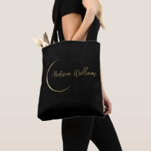 Customize Name & Initial Black White Gold Monogram