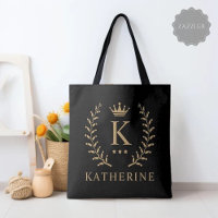 Customize Name & Initial Black White Gold Monogram