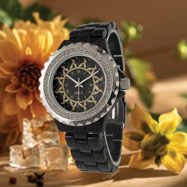 Customize Name Mandala Gold Monogram Watch (Creator Uploaded)