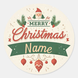 Customize Name Merry Christmas  Classic Round Sticker