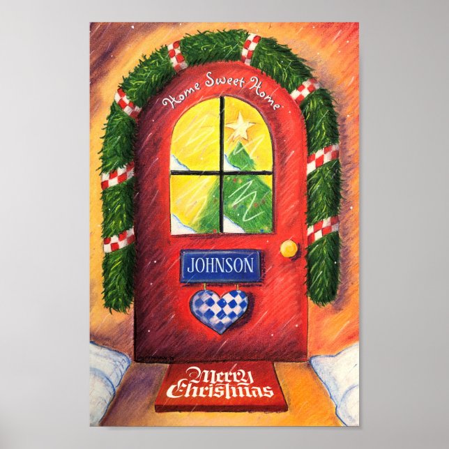 Customize Name Merry Christmas Front Door Home Poster (Front)