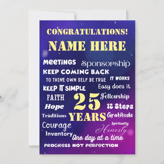 Customize Name/Milestone 12 Step Recovery Card (Front)