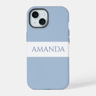 Customize Name Minimal Dusky Blue iPhone 15 Case