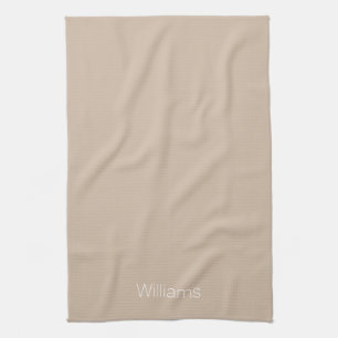 Customize name minimalist beige tan white kitchen towel