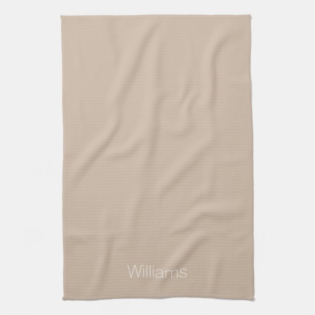 Customize name minimalist beige tan white kitchen towel (Vertical)