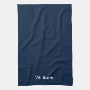 Customize name minimalist navy blue white kitchen towel