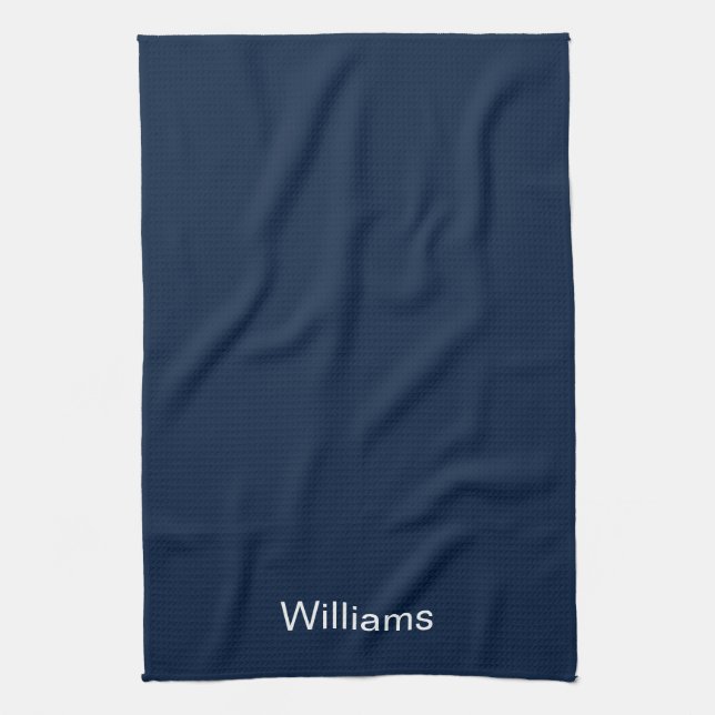 Customize name minimalist navy blue white kitchen towel (Vertical)