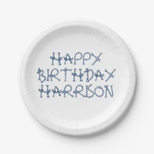 Customize name nautical rope knots Birthday Paper Plate