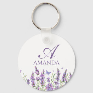 Customize Name Purple Lavender Flower Keychain