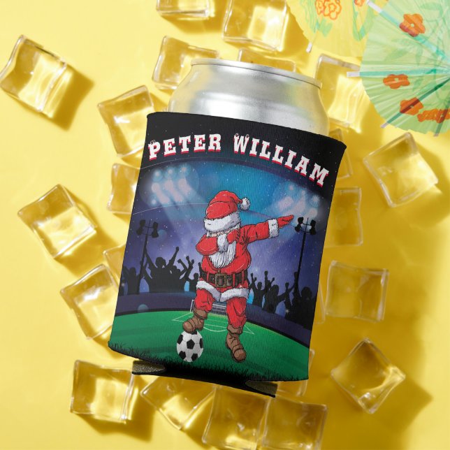 Customize Name Santa Christmas Soccer  Can Cooler (In Situ Summer)