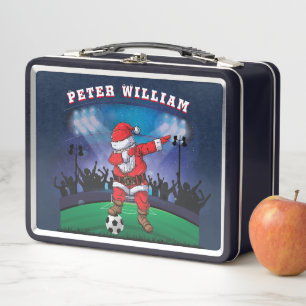 Customize Name Santa Christmas Soccer Metal Lunch Box