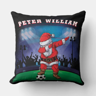Customize Name Santa Christmas Soccer  Throw Pillow