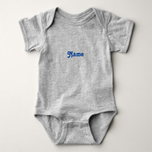 Customize name, text blue letters grey baby bodysuit