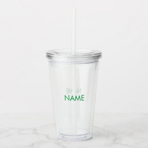 Customize name, text minimalist green clear acrylic tumbler