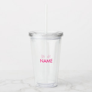 Customize name, text minimalist pink fuchsia clear acrylic tumbler