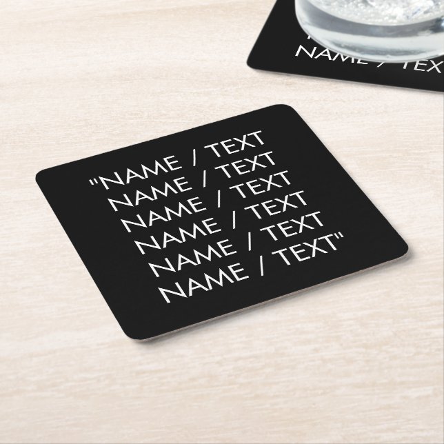 Customize Name text quote elegant black white Square Paper Coaster (Angled)