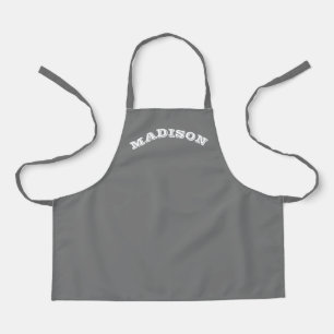Customize name text white curved letters dark grey apron