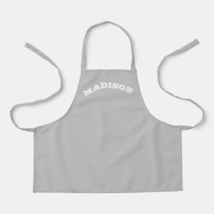 Customize name text white curved letters grey apron