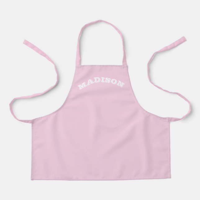 Customize name text white curved letters pale pink apron (Front)