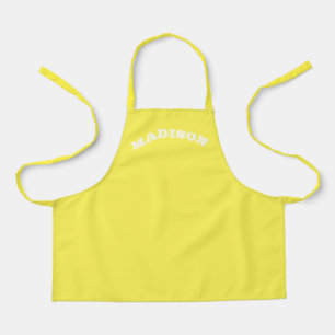 Customize name, text white curved letters yellow apron