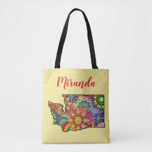 Customize Name Washington State Outline Mandala Tote Bag