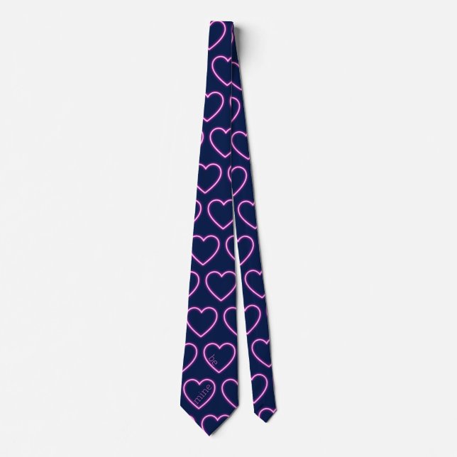 Customize Navy Blue and Neon Pink Heart Party Tie (Front)
