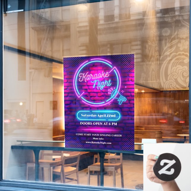 Customize Neon Karaoke Night Large Window Cling (Cafe Window)