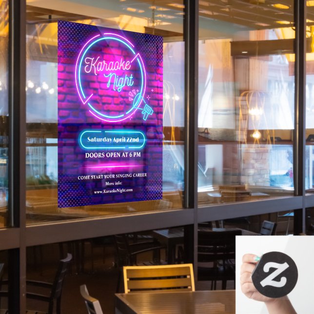 Customize Neon Karaoke Night Medium Size Window Cling (Restaurant Window)